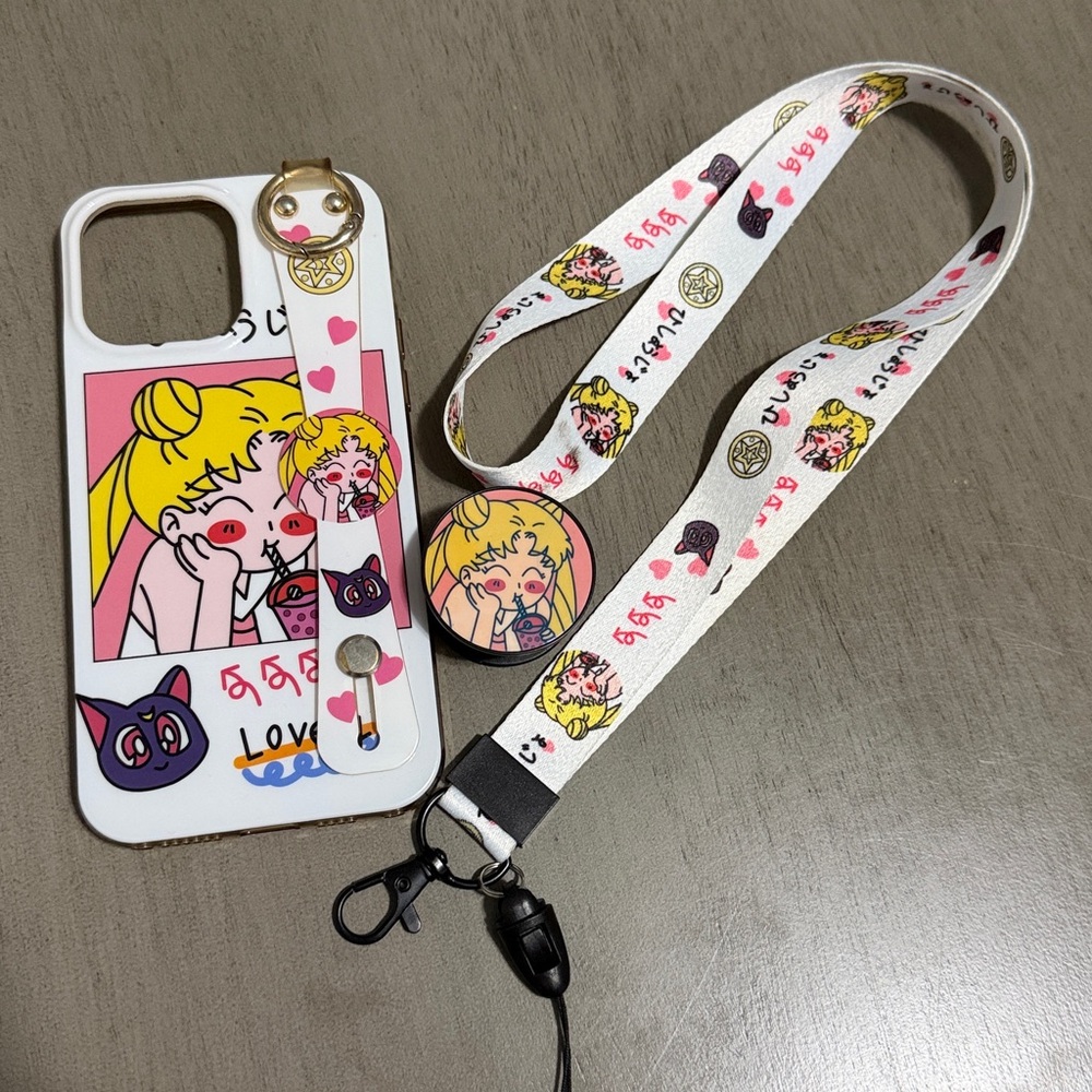 Sailor Moon Lanyard - key chain and Pop Socket + IPhone 14 Pro Max case